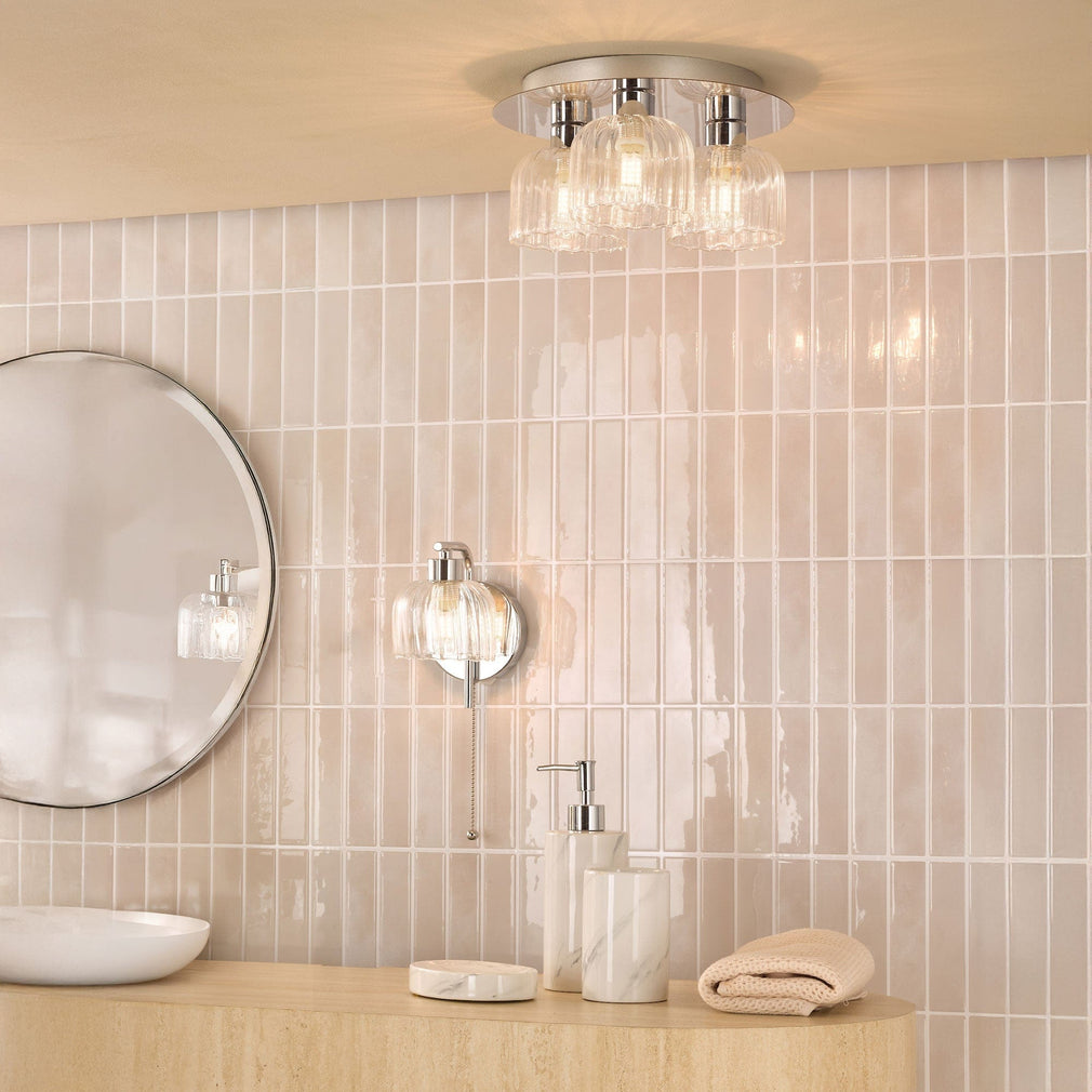 Carey - Polished Chrome and Glass 3 Light Bathroom Flush Light