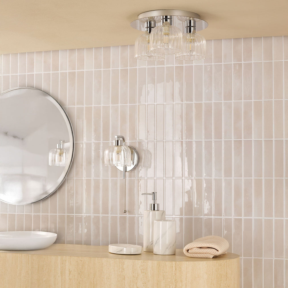 Carey - Polished Chrome and Glass 3 Light Bathroom Flush Light