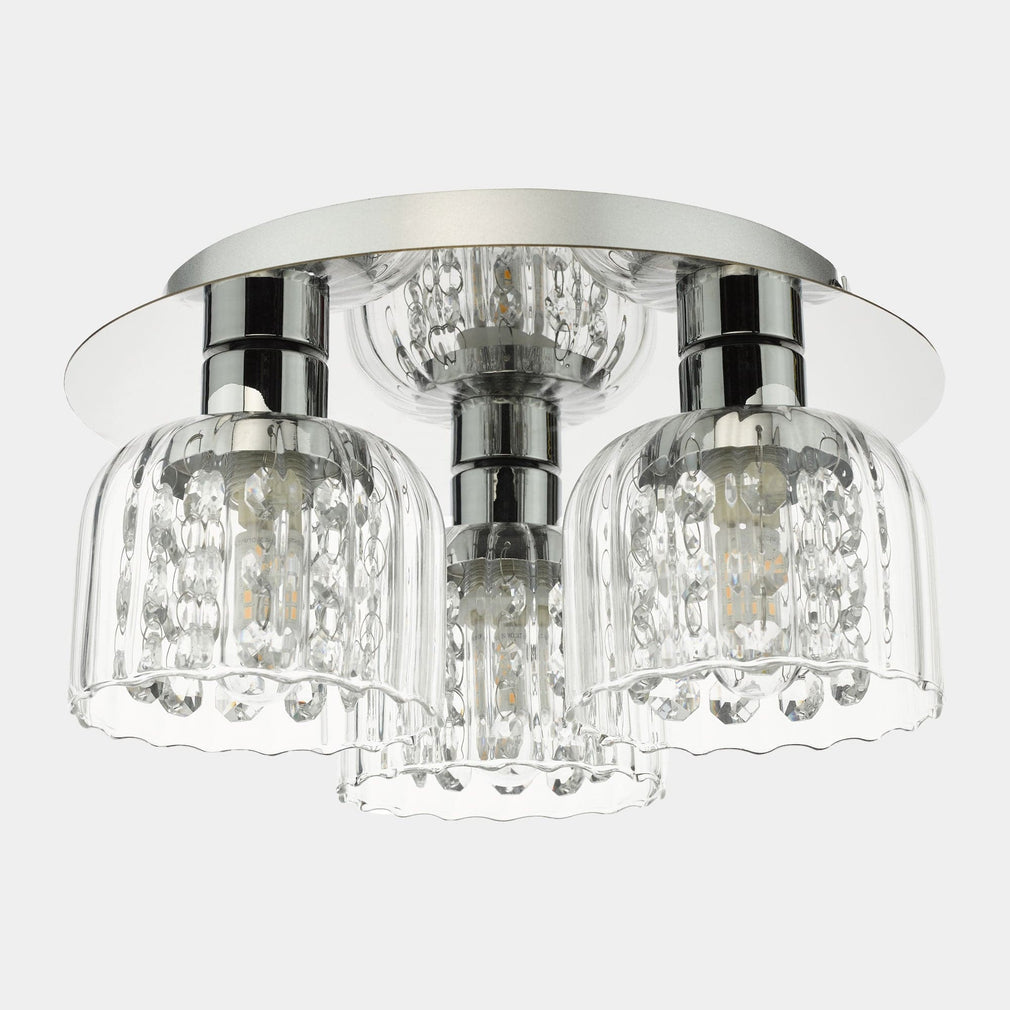 Carey - Polished Chrome and Glass 3 Light Bathroom Flush Light