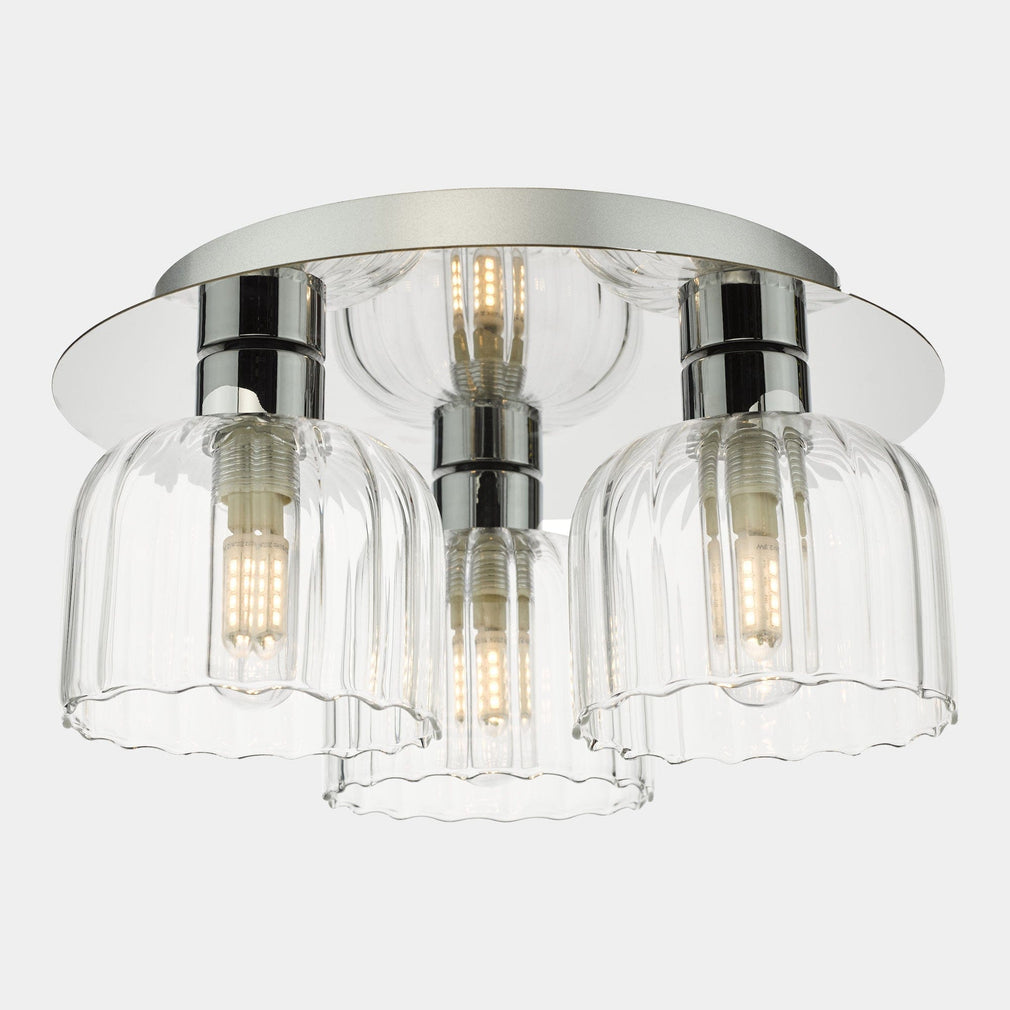 Carey - Polished Chrome and Glass 3 Light Bathroom Flush Light