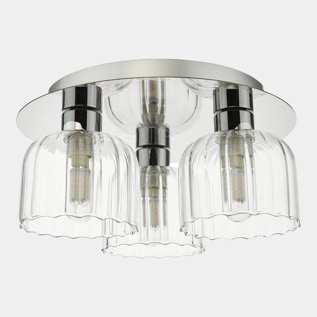 Carey - Polished Chrome and Glass 3 Light Bathroom Flush Light