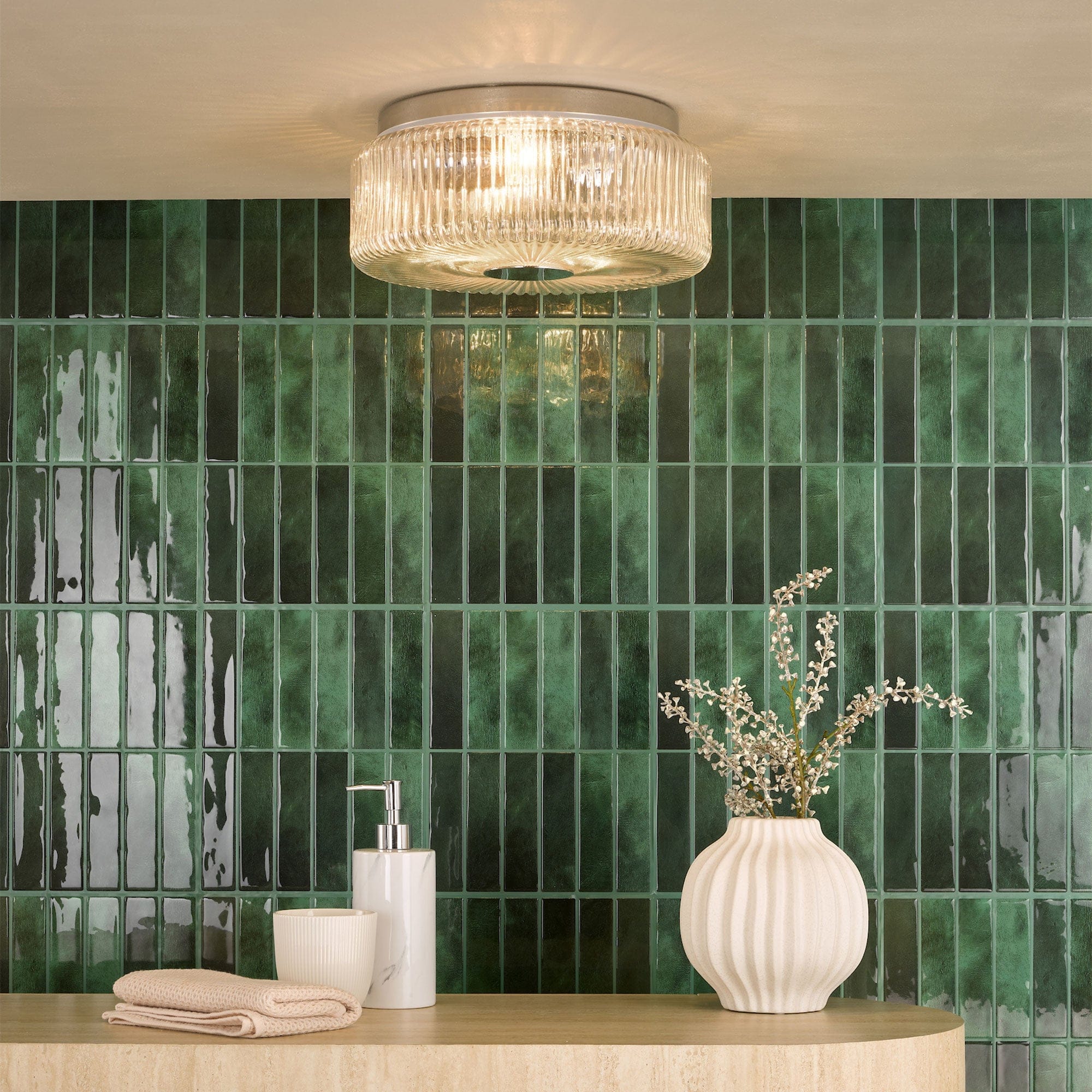 Enola - Polished Chrome and Ribbed Glass 3 Light Flush