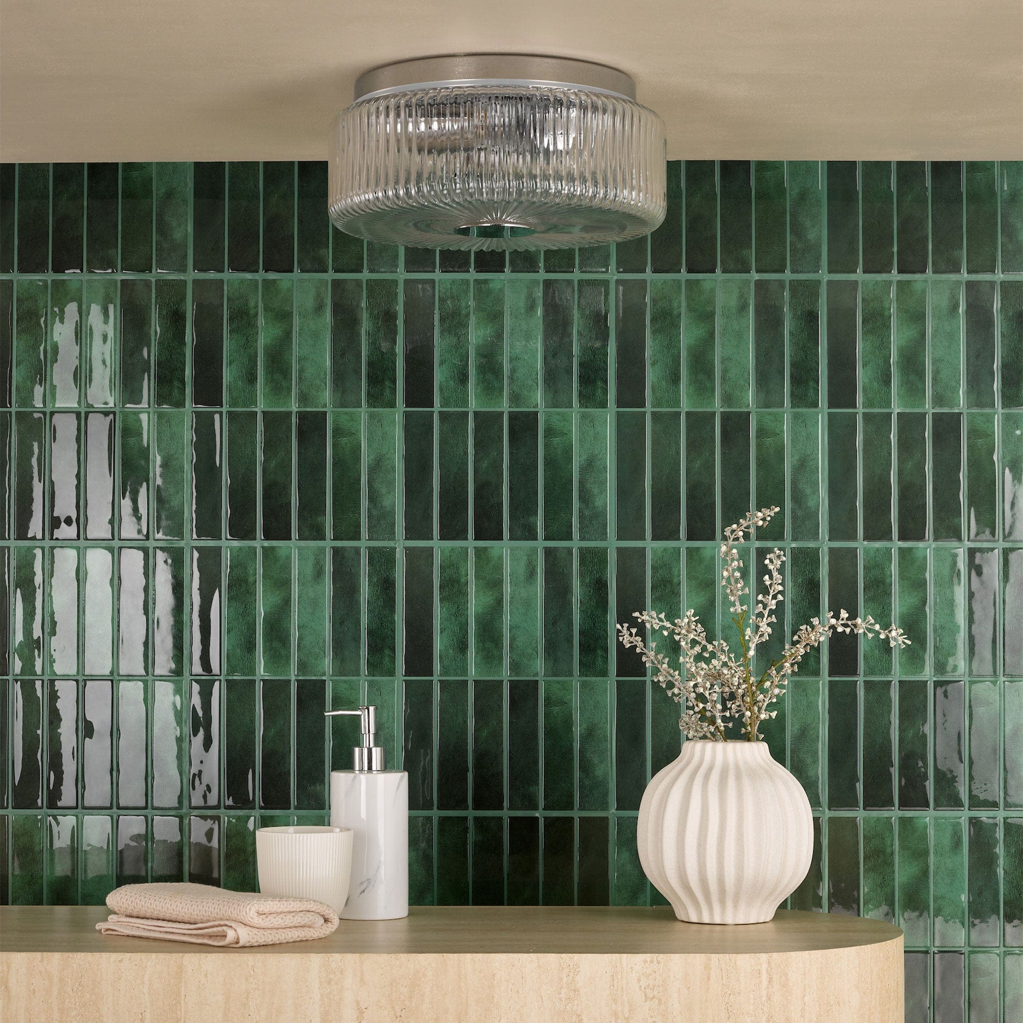 Enola - Polished Chrome and Ribbed Glass 3 Light Flush