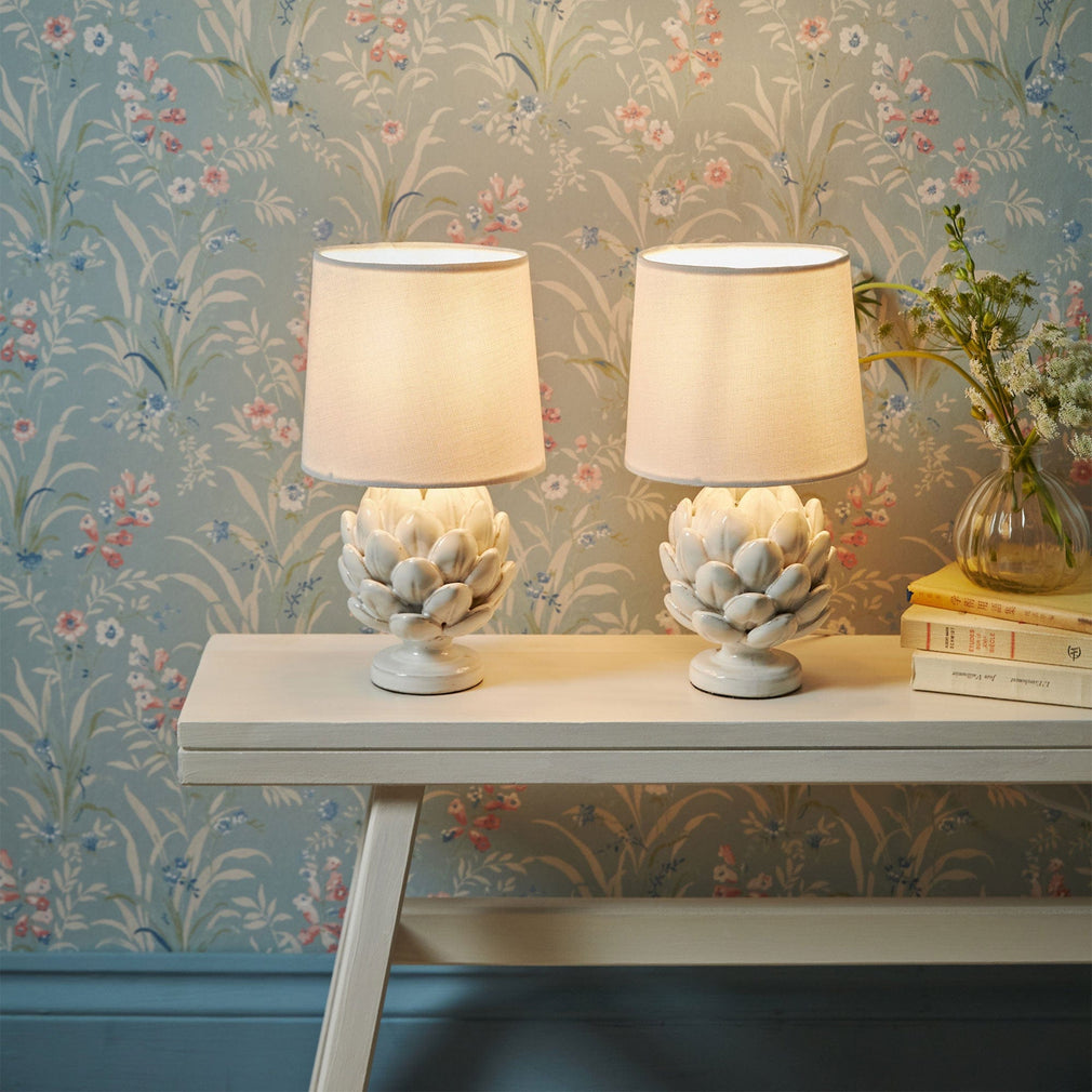 Laura Ashley Artichoke - Twin Pack White Table Lamp