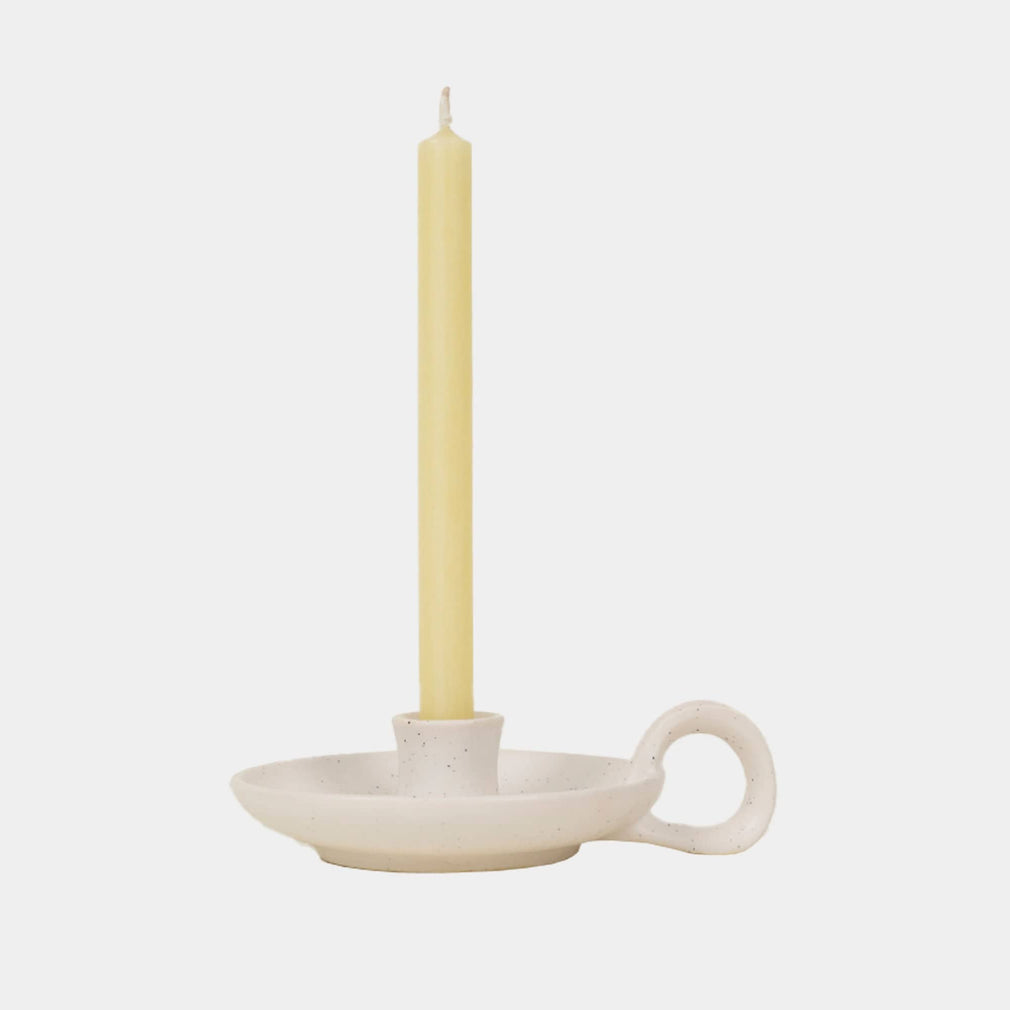 St Eval - White Speckle Candle Holder with handle