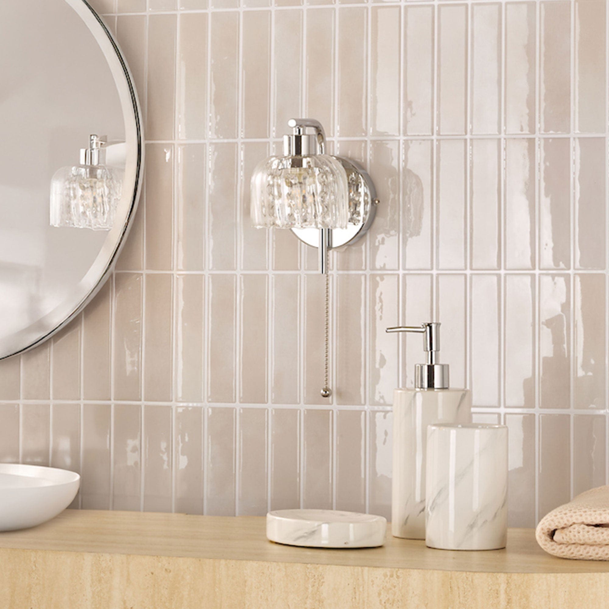 Carey - Polished Chrome & Glass Bathroom Wall Light