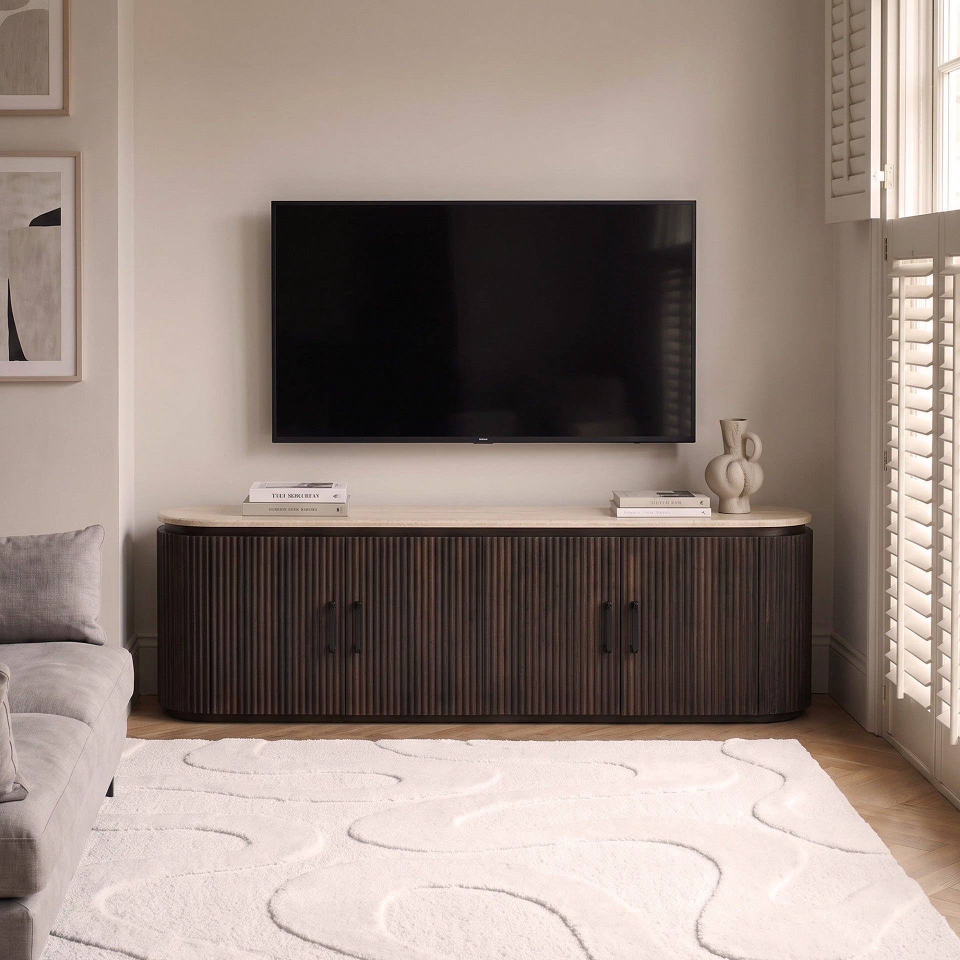 Asmara - Walnut TV Unit, Marble Effect Top