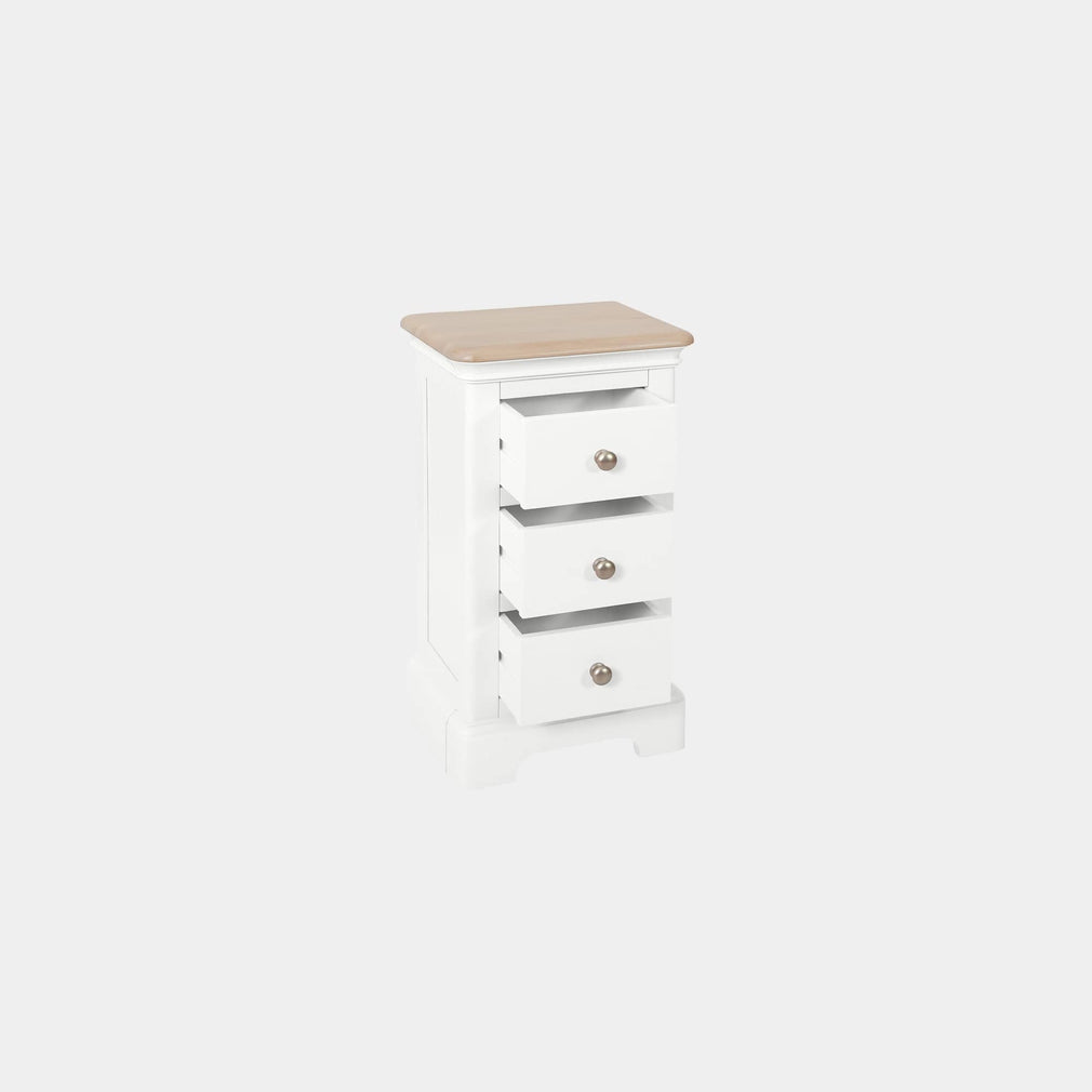 Ravenswood White - 3 Drawer Compact Bedside Table, White