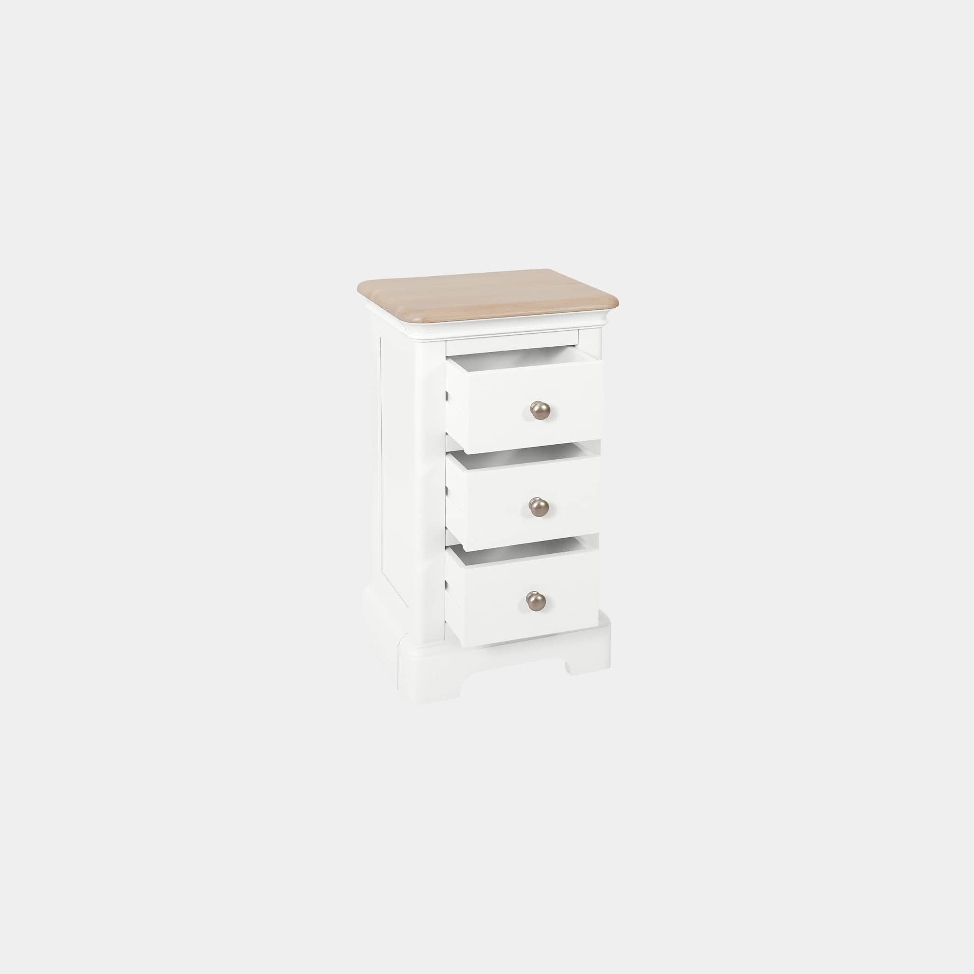 Ravenswood White - 3 Drawer Compact Bedside Table, White