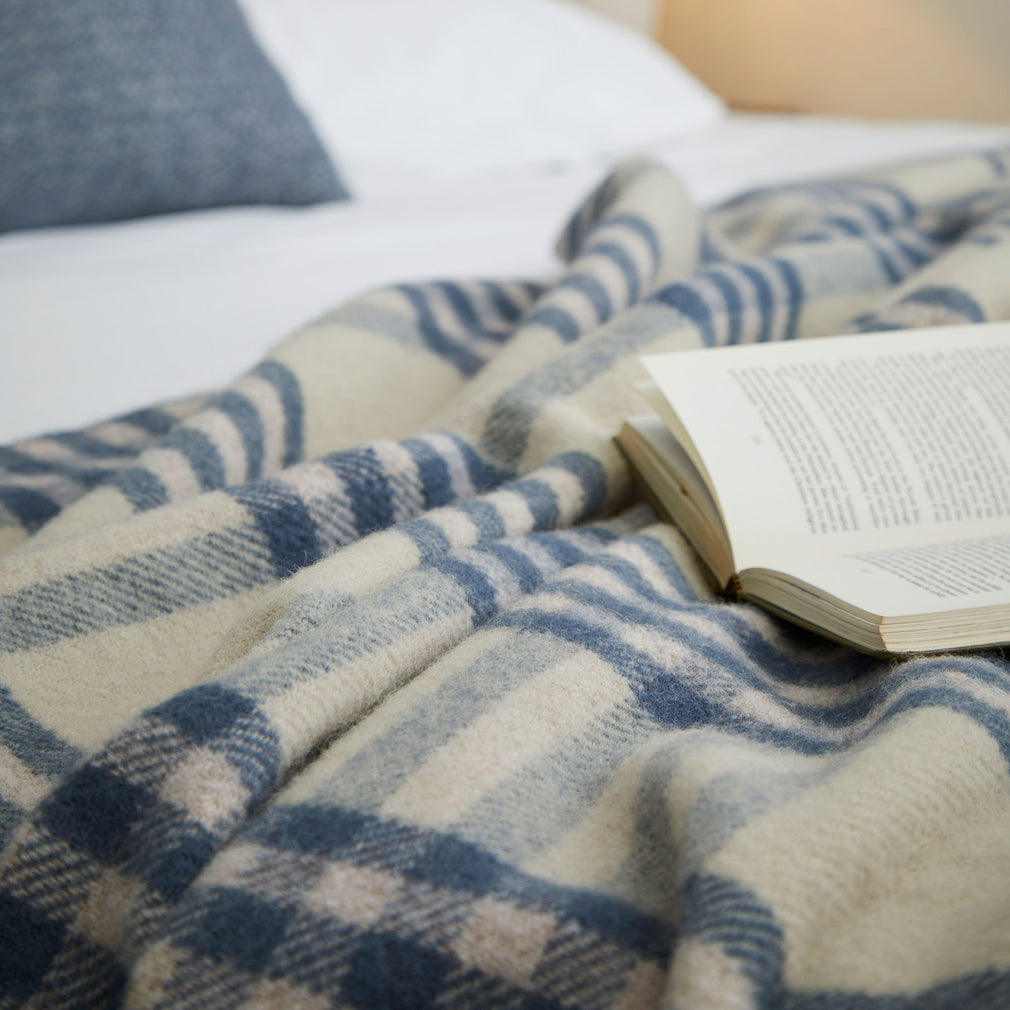 Hex Check - Blue Slate Throw 150x240cm