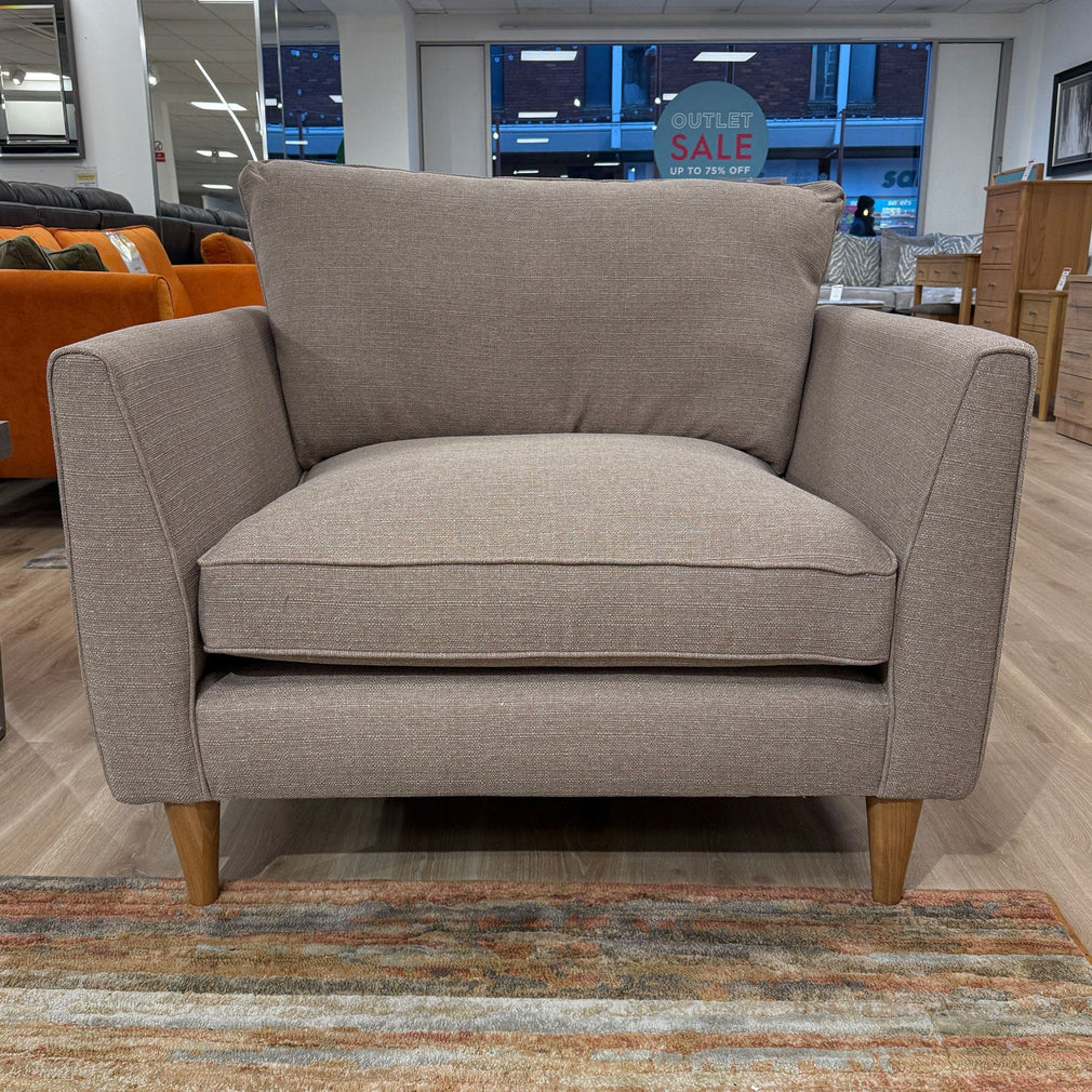 Luxe Love Chair In Fabric Bloom In Bloom Beige With Oak Effect Foot.