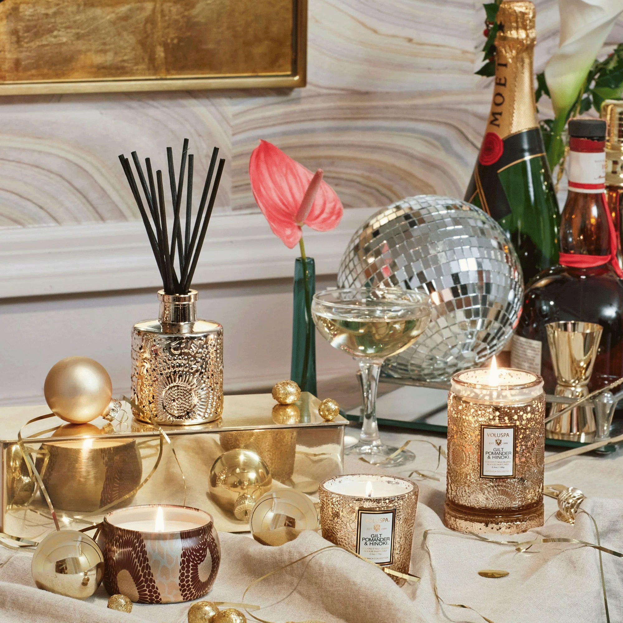 Voluspa - Gilt Pomander & Hinoki Reed Diffuser 100ml
