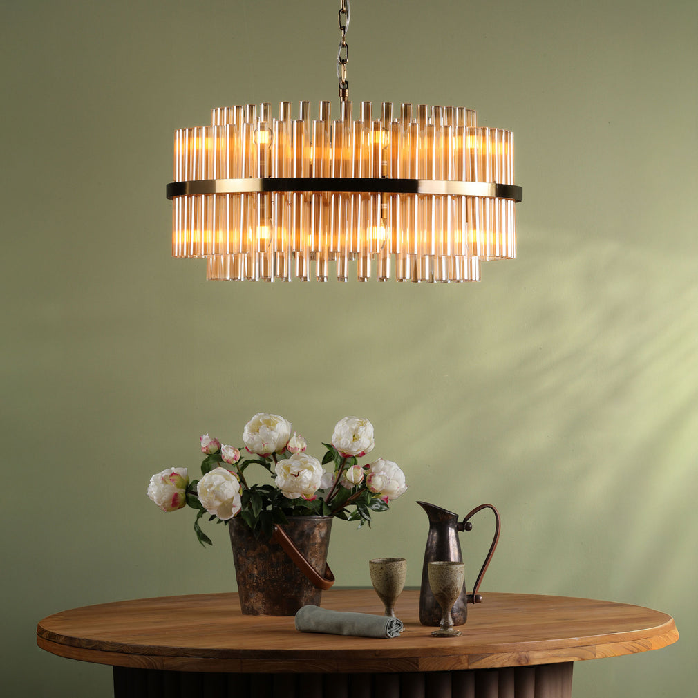 Fallon - Champagne Ribbed Glass 16 Light Chandelier