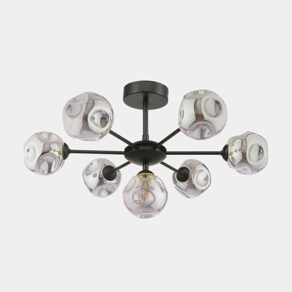 Olga - 7 Light Pendant in Black with Smoked Organic Glass