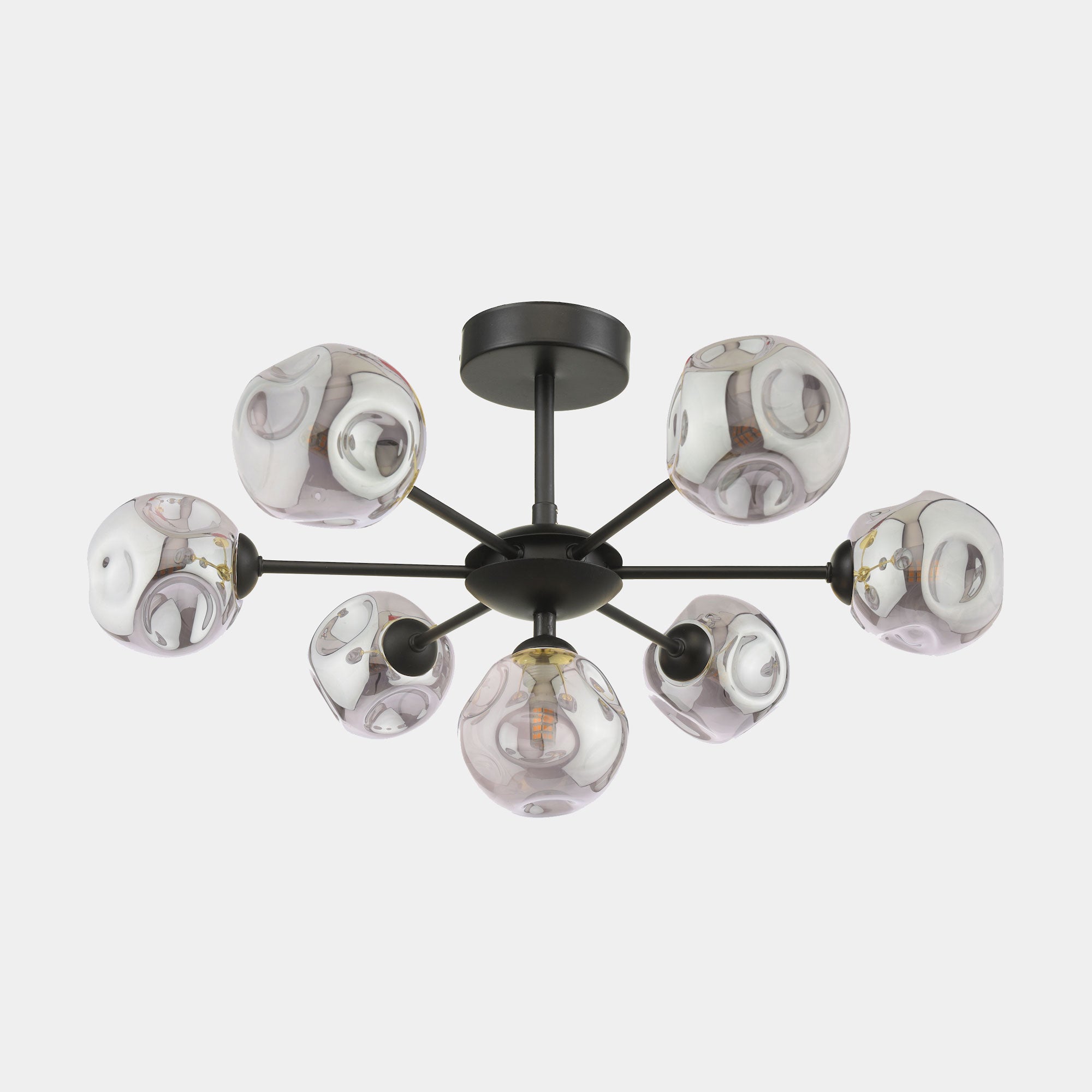 Olga - 7 Light Pendant in Black with Smoked Organic Glass