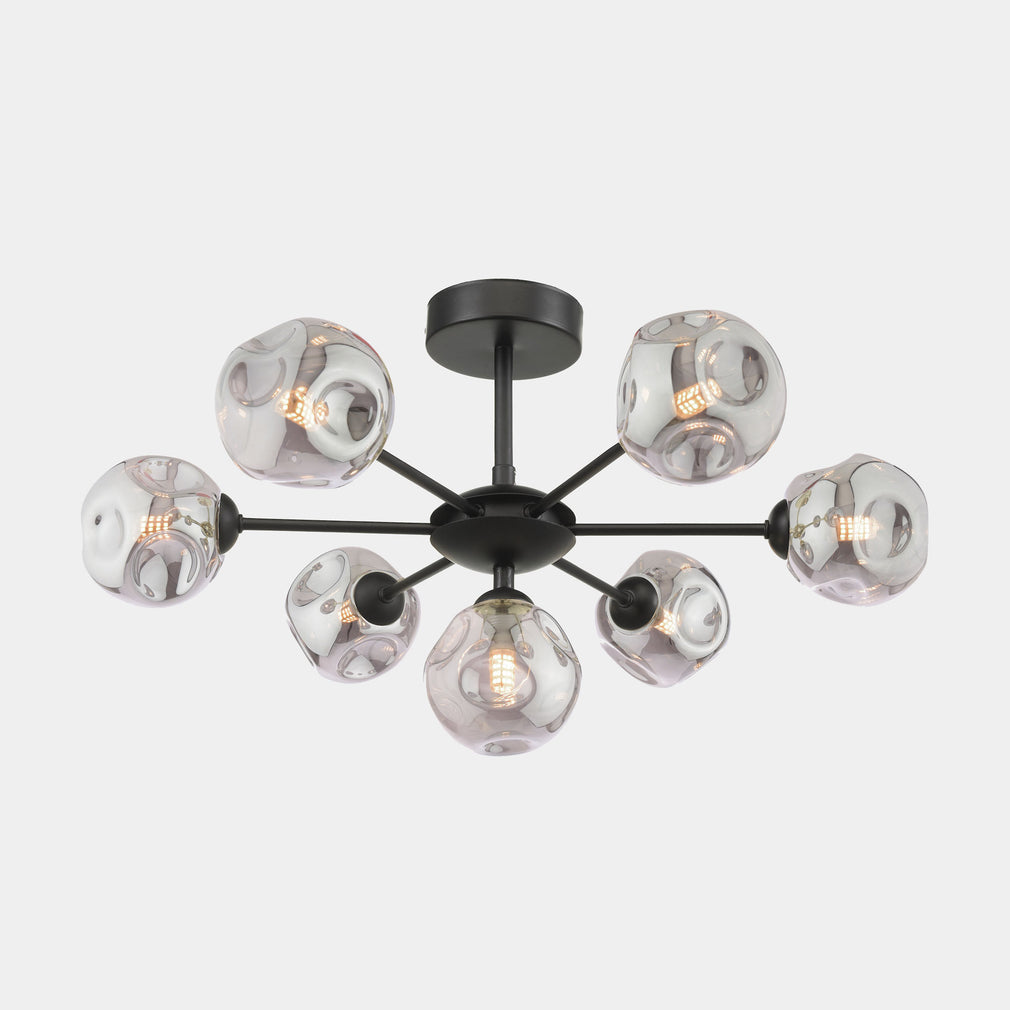 Olga - 7 Light Pendant in Black with Smoked Organic Glass