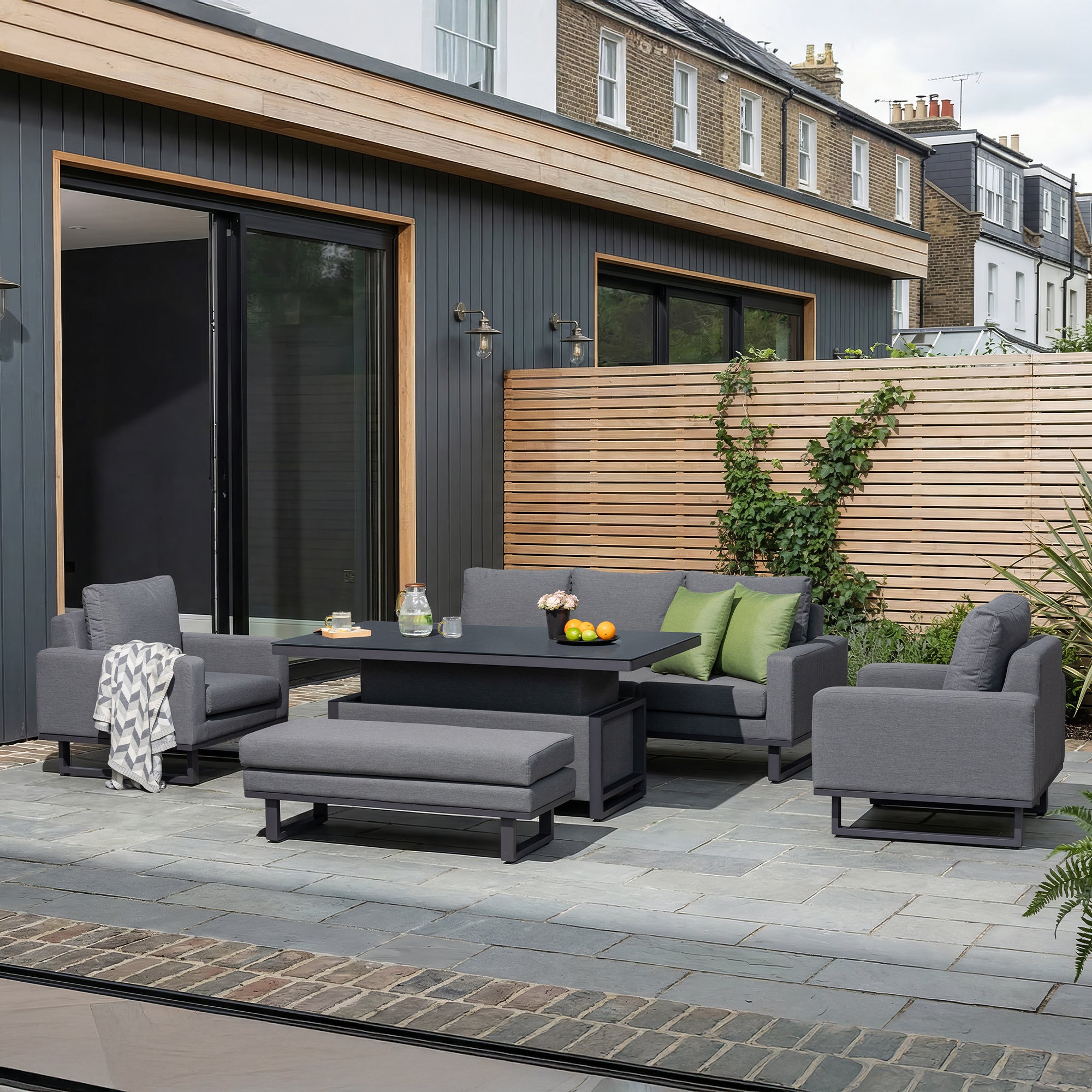 Coral Gables - 3 Seat Garden Sofa Dining Set & Raising Table, Dark Grey