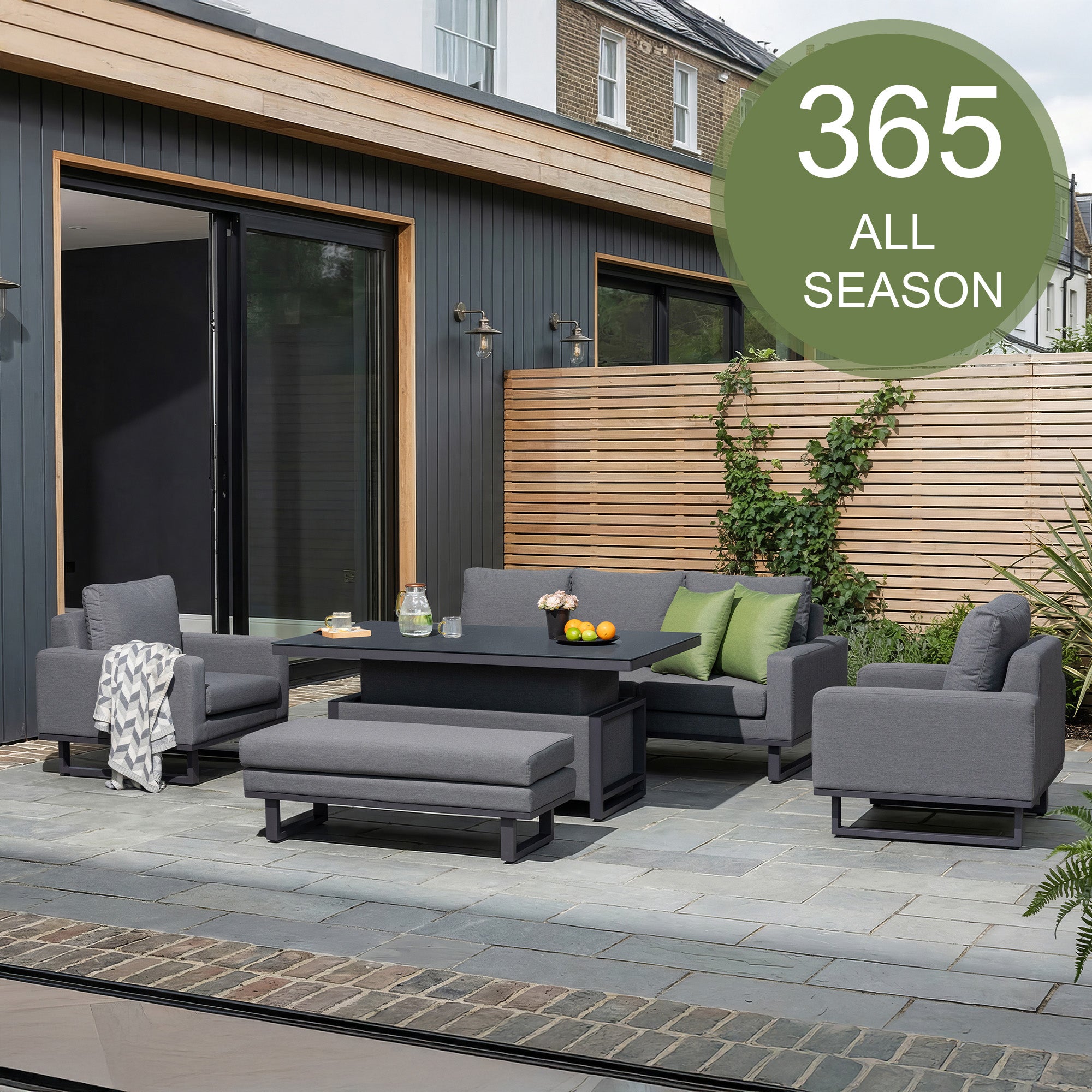 Coral Gables - 3 Seat Garden Sofa Dining Set With Rising Table, Dark Grey Aluminium