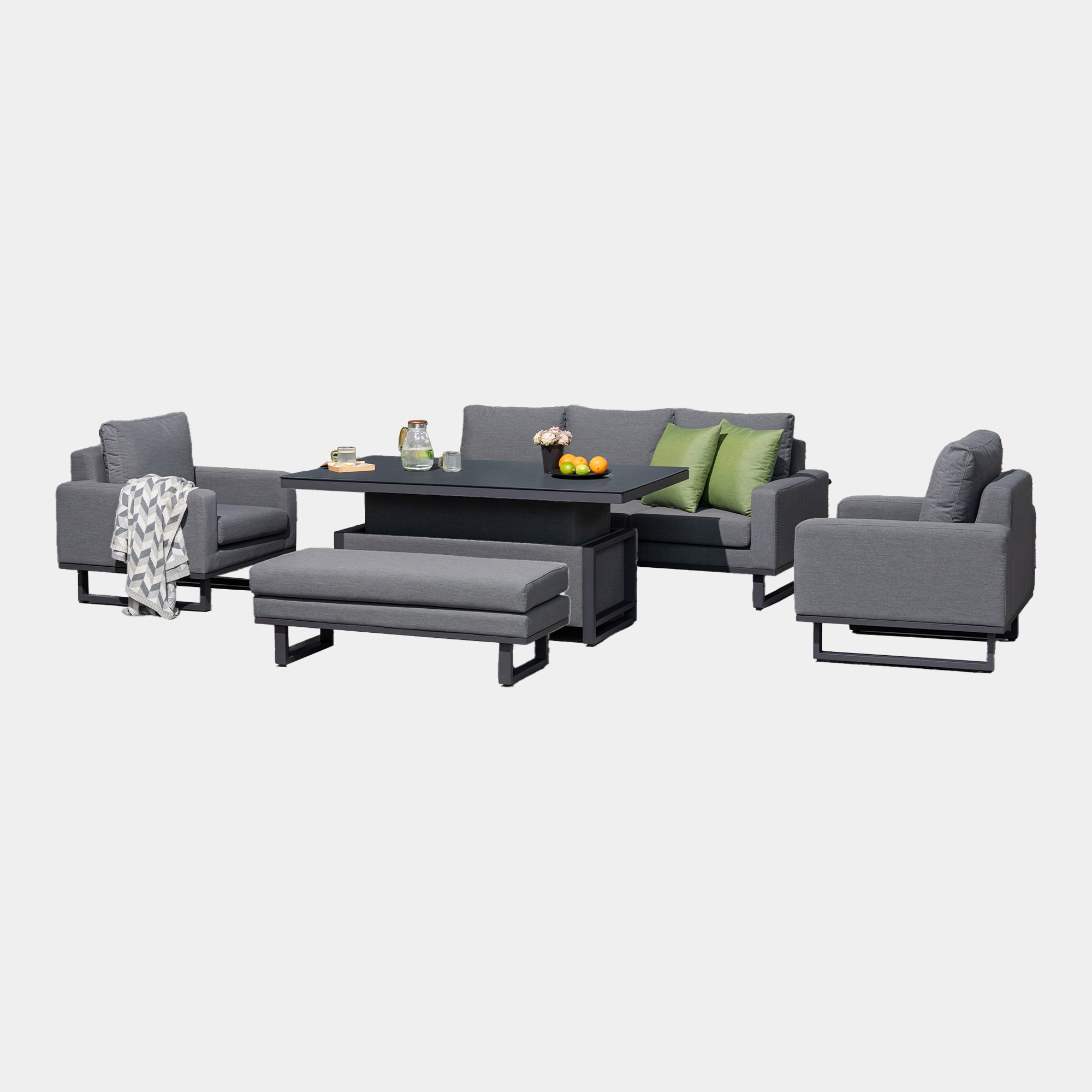 Coral Gables - 3 Seat Garden Sofa Dining Set & Raising Table, Dark Grey