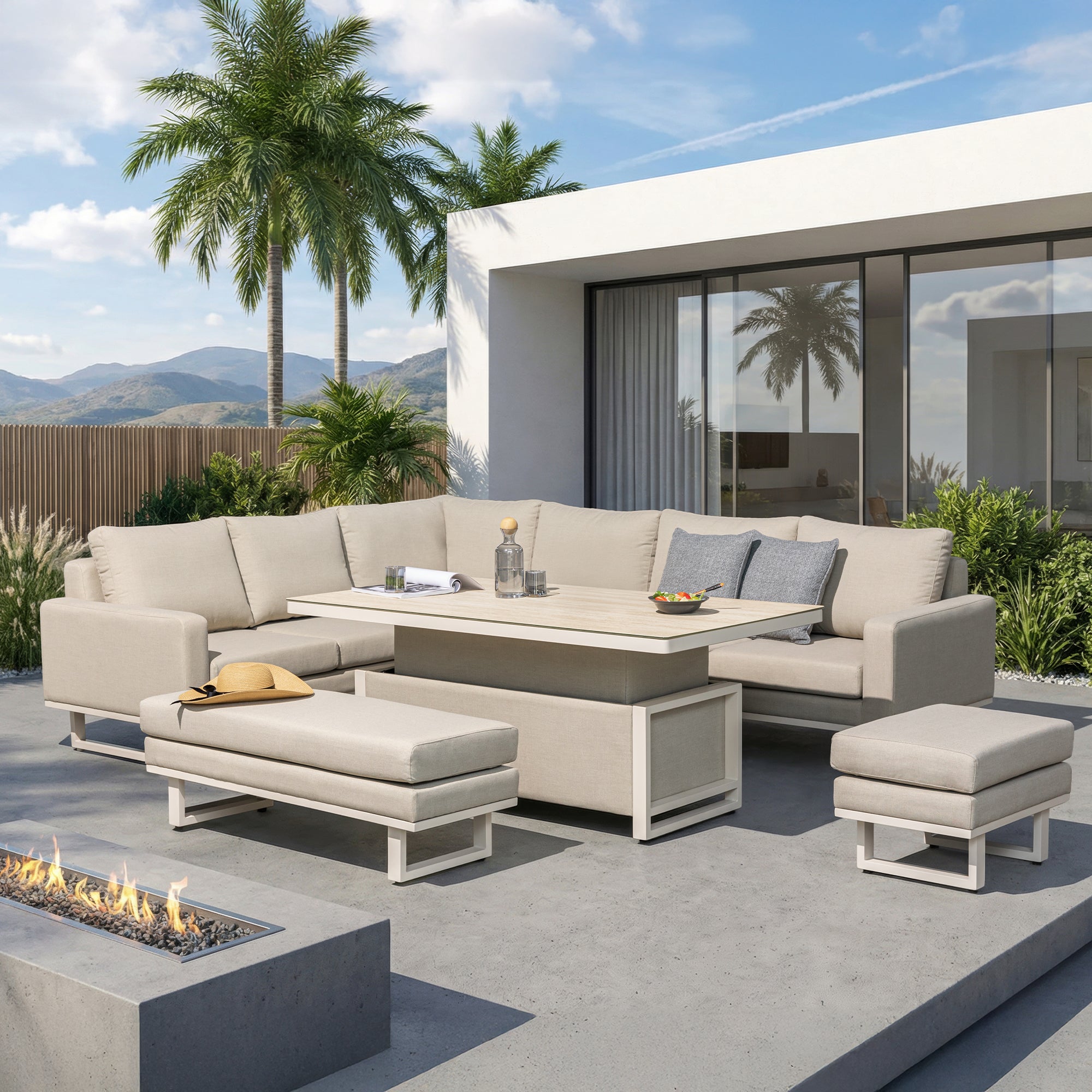 Coral Gables - Corner Garden Dining Set & Raising Table, Natural