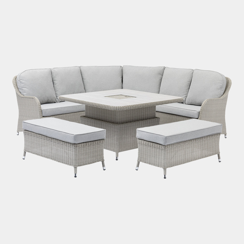 Pebble Beach - Royal Corner Garden Bench Set & Rising Table & Ice Bucket