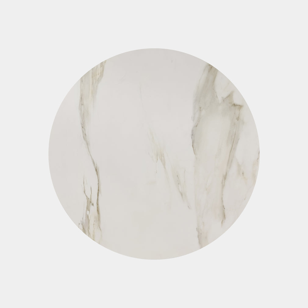 120cm Round Dining Table With White Ceramic Top & 4 Columbus Swivel Dining Chairs