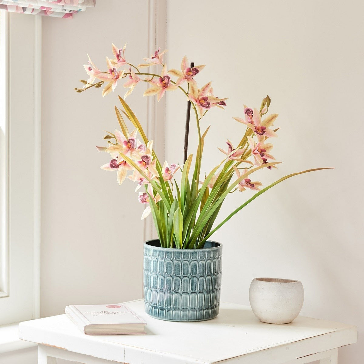 Kiara Cymbidium Orchid in Pot - Realistic Faux Floral Display