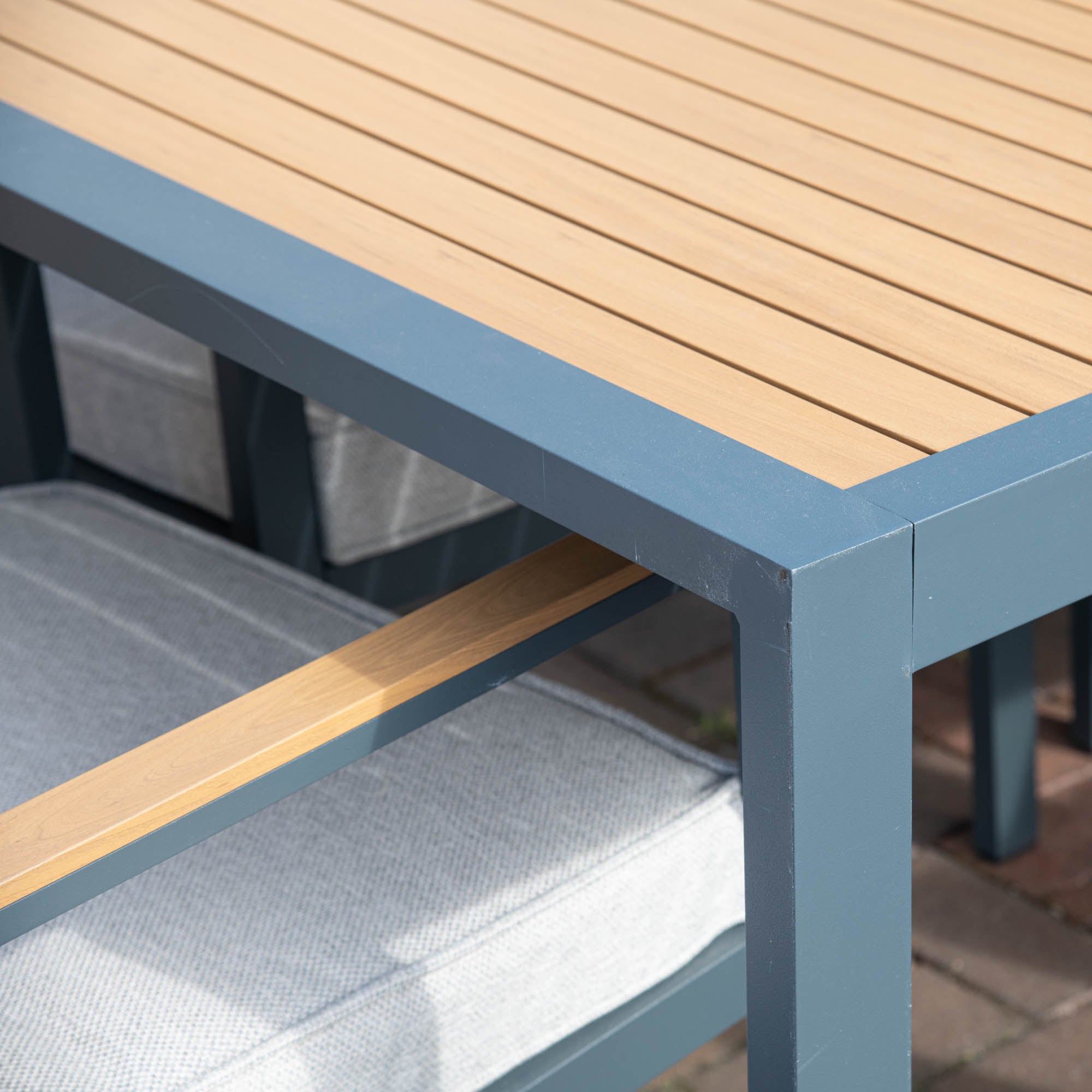 Antigua - 6 Seat Rectangular Dining Set In Grey Aluminium With Wood Effect - Item As Pictured
