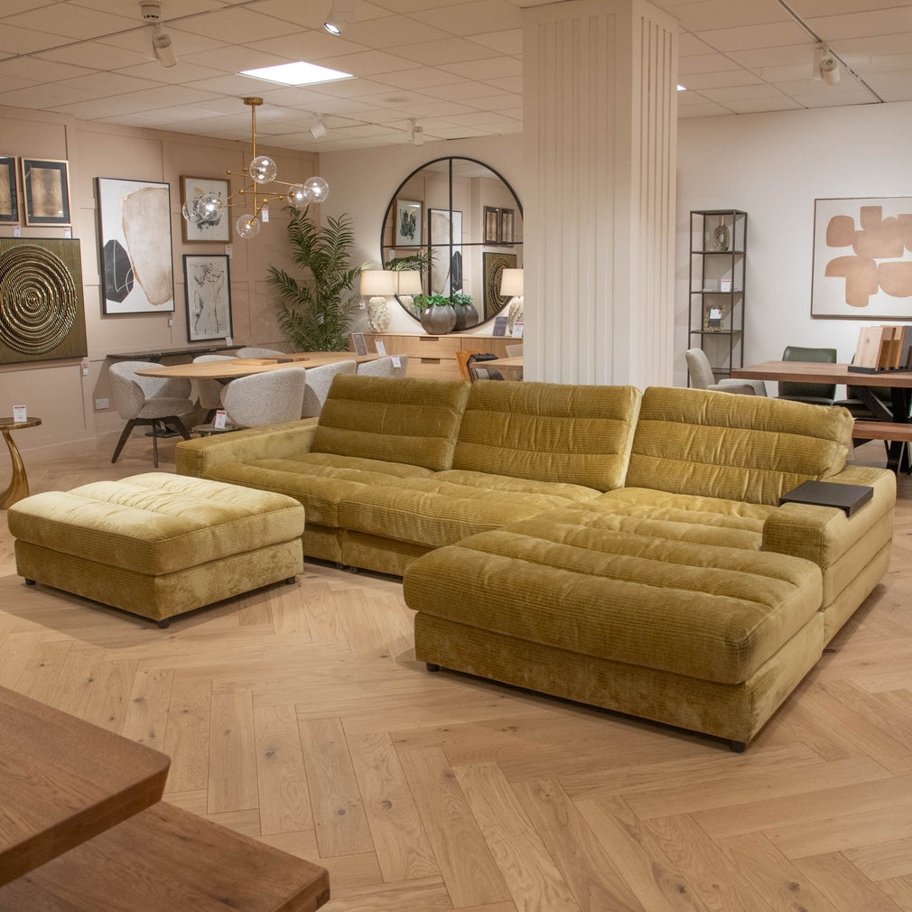 Plaza - RHF Corner Chaise Sofa & Footstool, Fabric - Item as Pictured