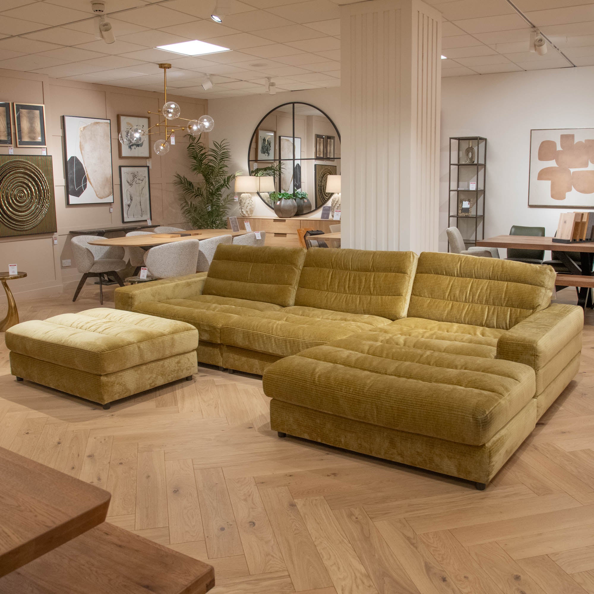 Plaza - RHF Corner Chaise Sofa & Footstool, Fabric - Item as Pictured
