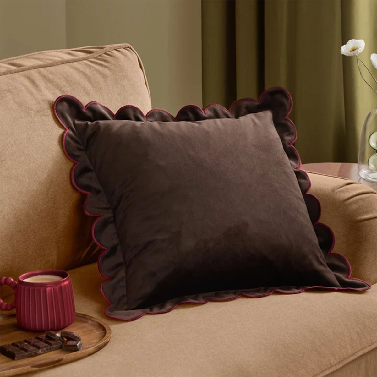 Scallop Velvet - Chocolate Brown Cushion 45x45cm