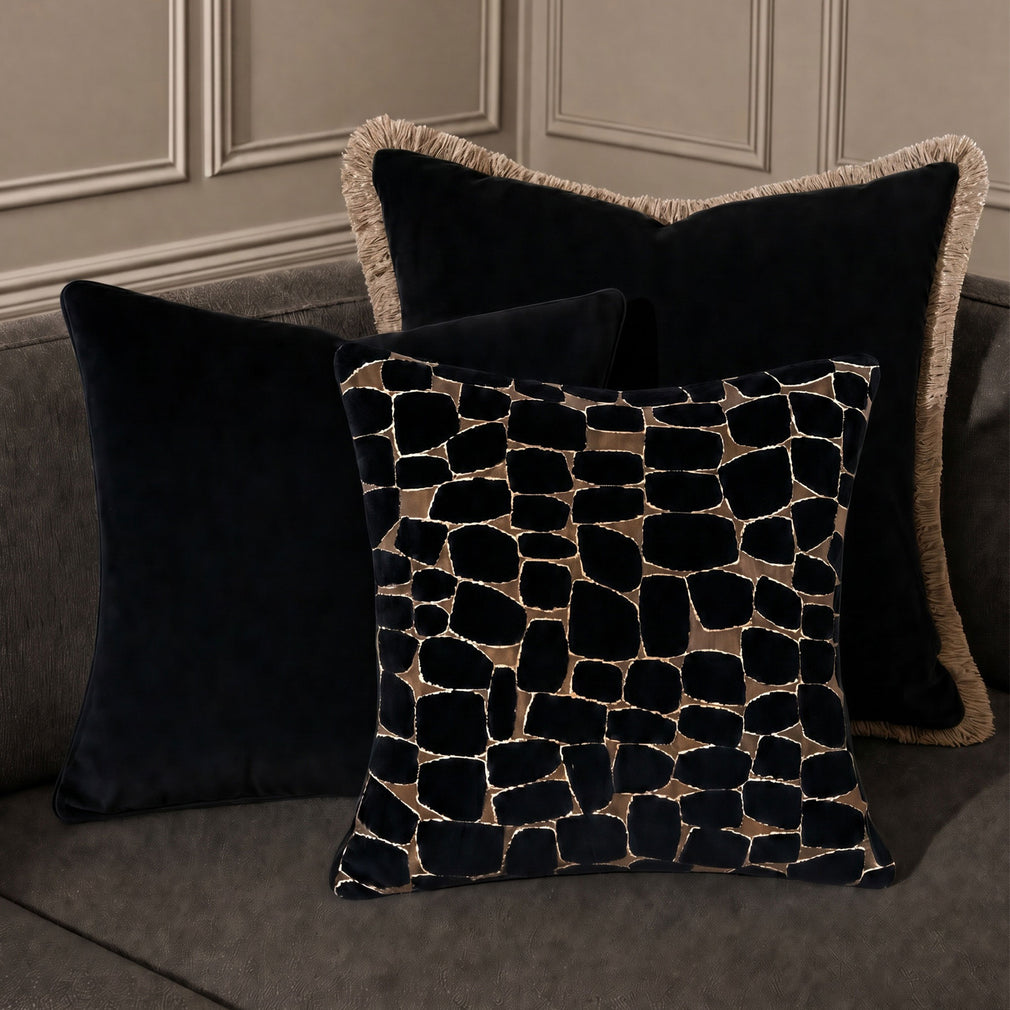 Olten - Black & Gold Velvet Cushion 45x45cm