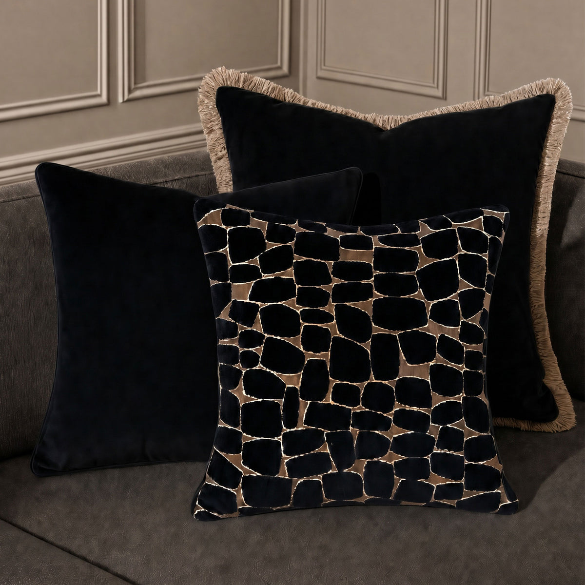Olten - Black & Gold Velvet Cushion 45x45cm