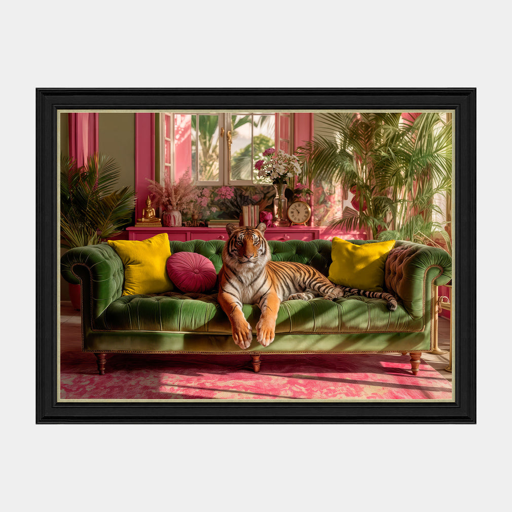 Tropical Lounging Tiger - Framed Wall Art Print