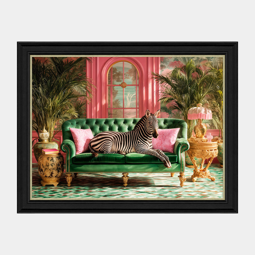 Tropical Lounging Zebra - Framed Wall Art Print