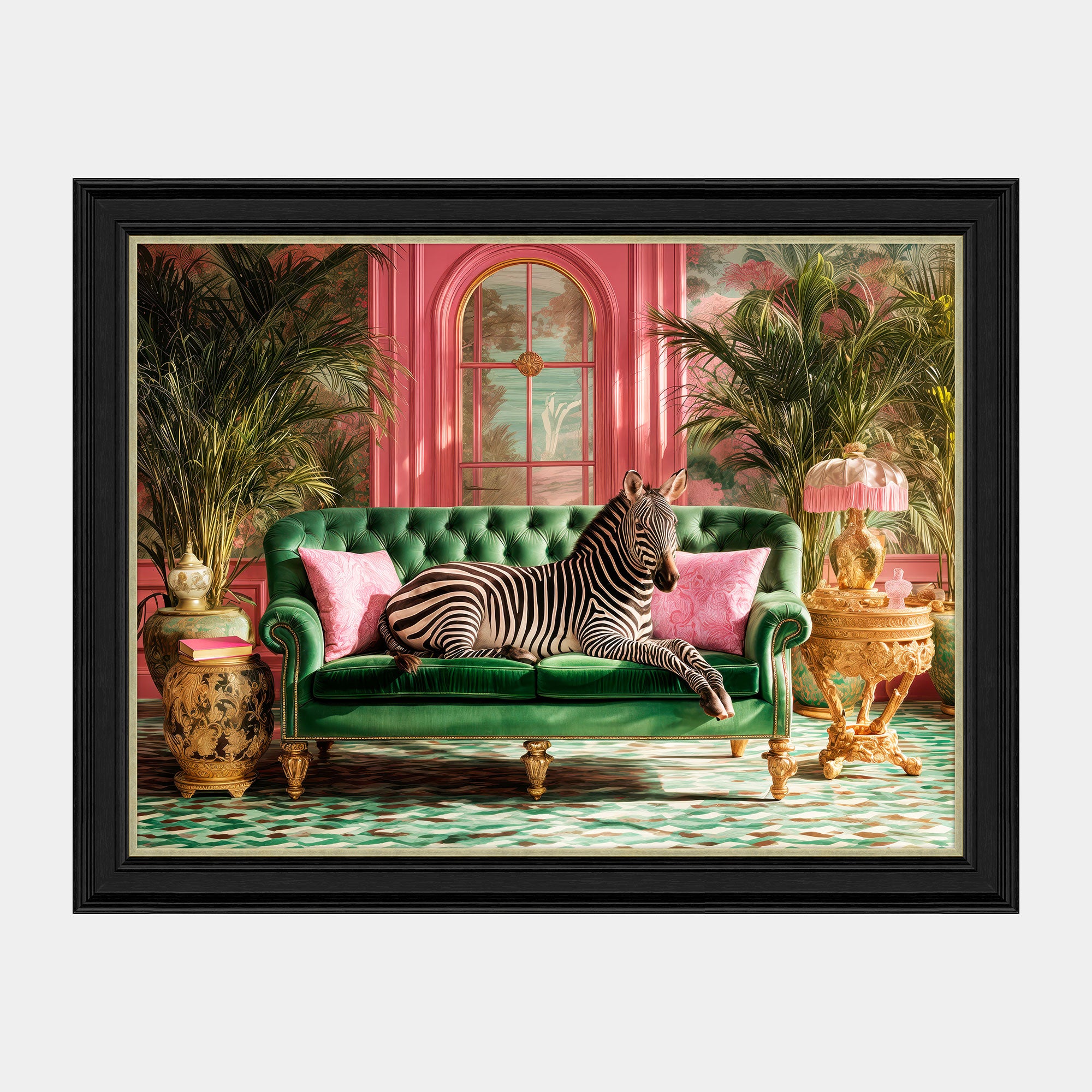 Tropical Lounging Zebra - Framed Wall Art Print
