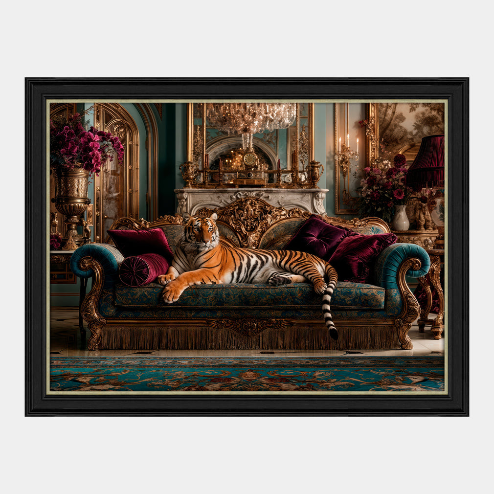 Moody Lounging Tiger - Framed Wall Art Print