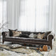 Shallow 4 Seat Sofa In Fabric Grade A Oracle Chocolate With Antique Studs And Dark Feet