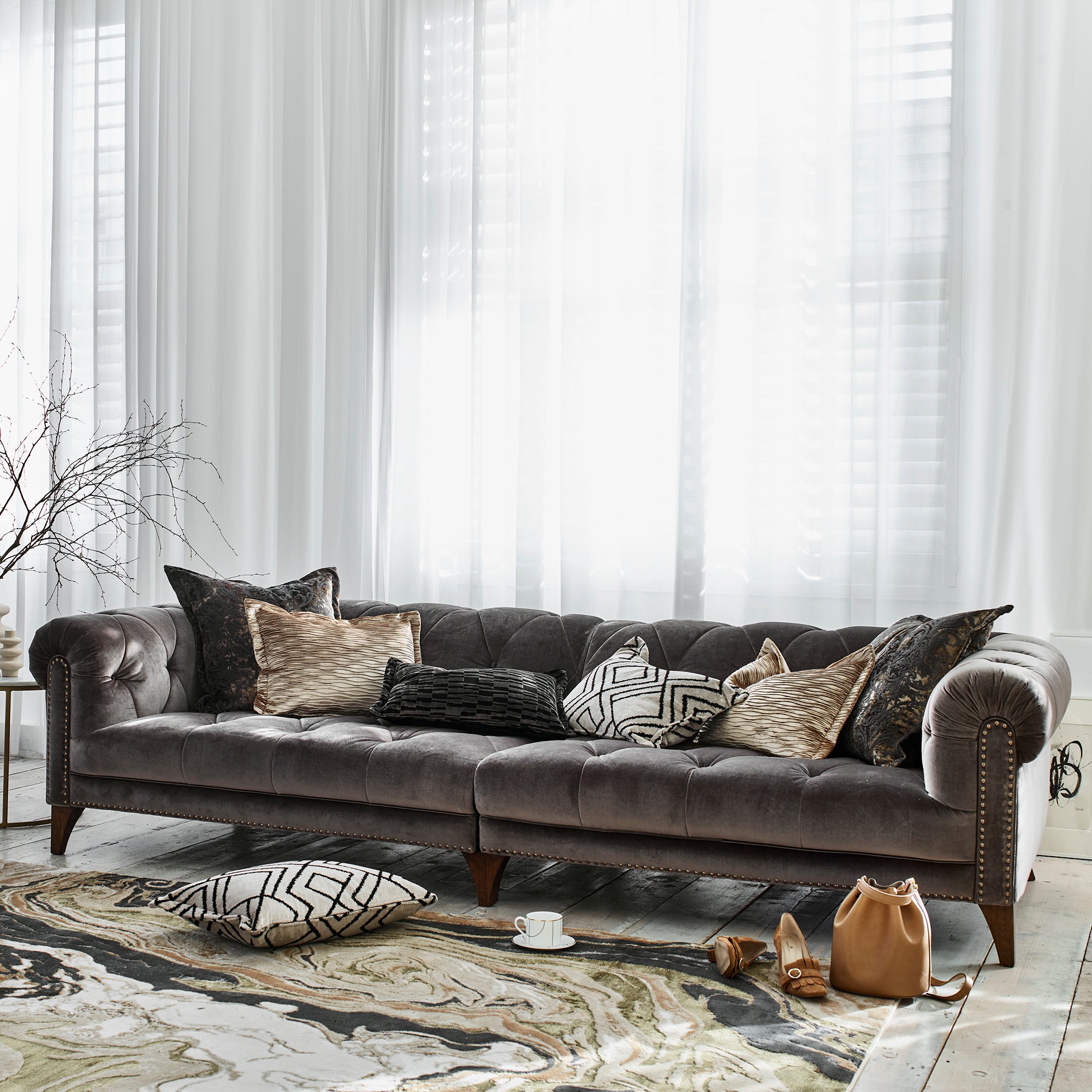 Shallow 2 Seat Sofa In Fabric Grade A