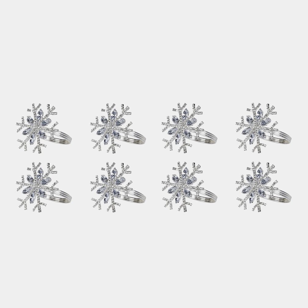 Silver Snowflake Napkin Rings Set of 8 – Christmas Dining Table Décor