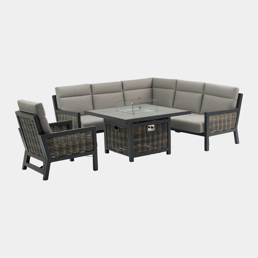 Key Largo - Corner Garden Dining Set With Firepit & High Backs