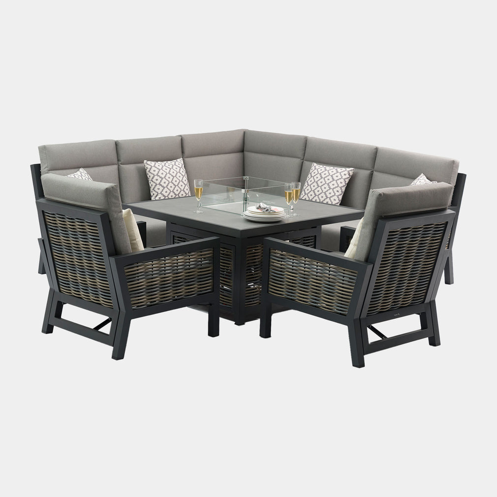 Key Largo - Corner Garden Dining Set With Firepit & High Backs