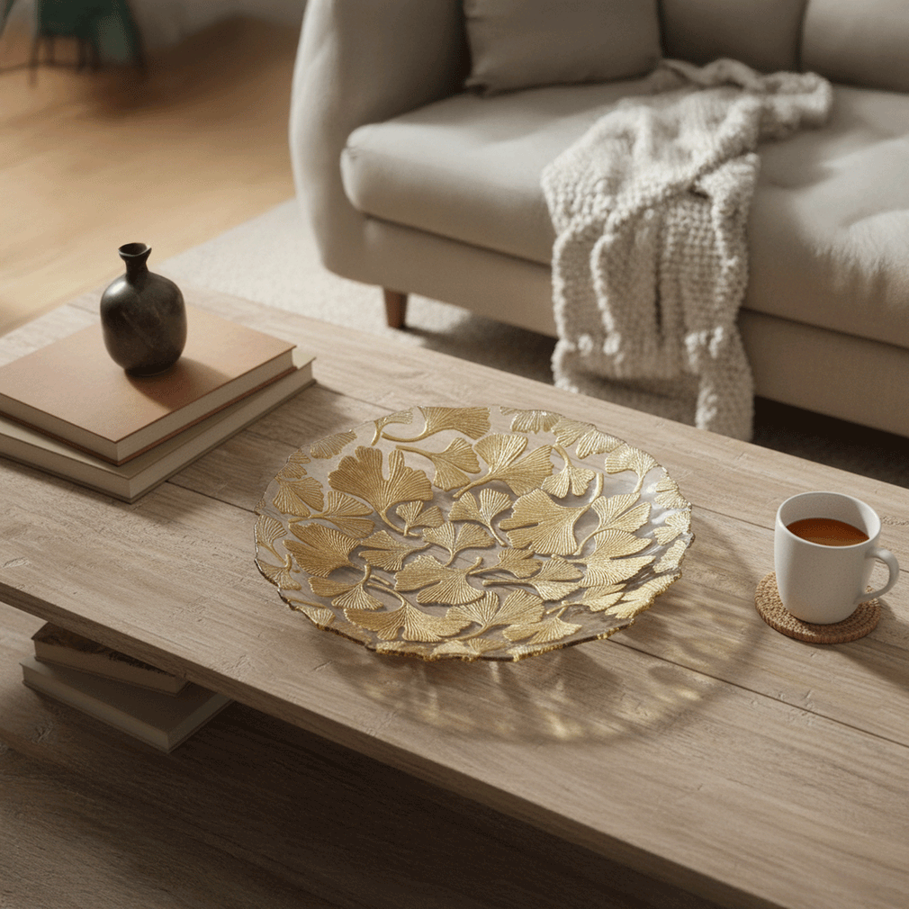 Ginko - Decorative Bowl, Gold Glass