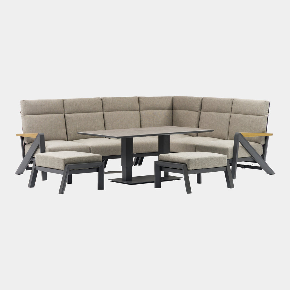 Tahiti - Corner Garden Dining Set With Rising Table & High Backs, Grey