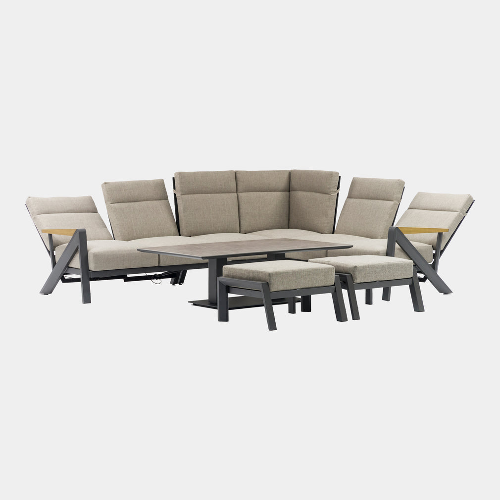 Tahiti - Corner Garden Dining Set With Rising Table & High Backs, Grey