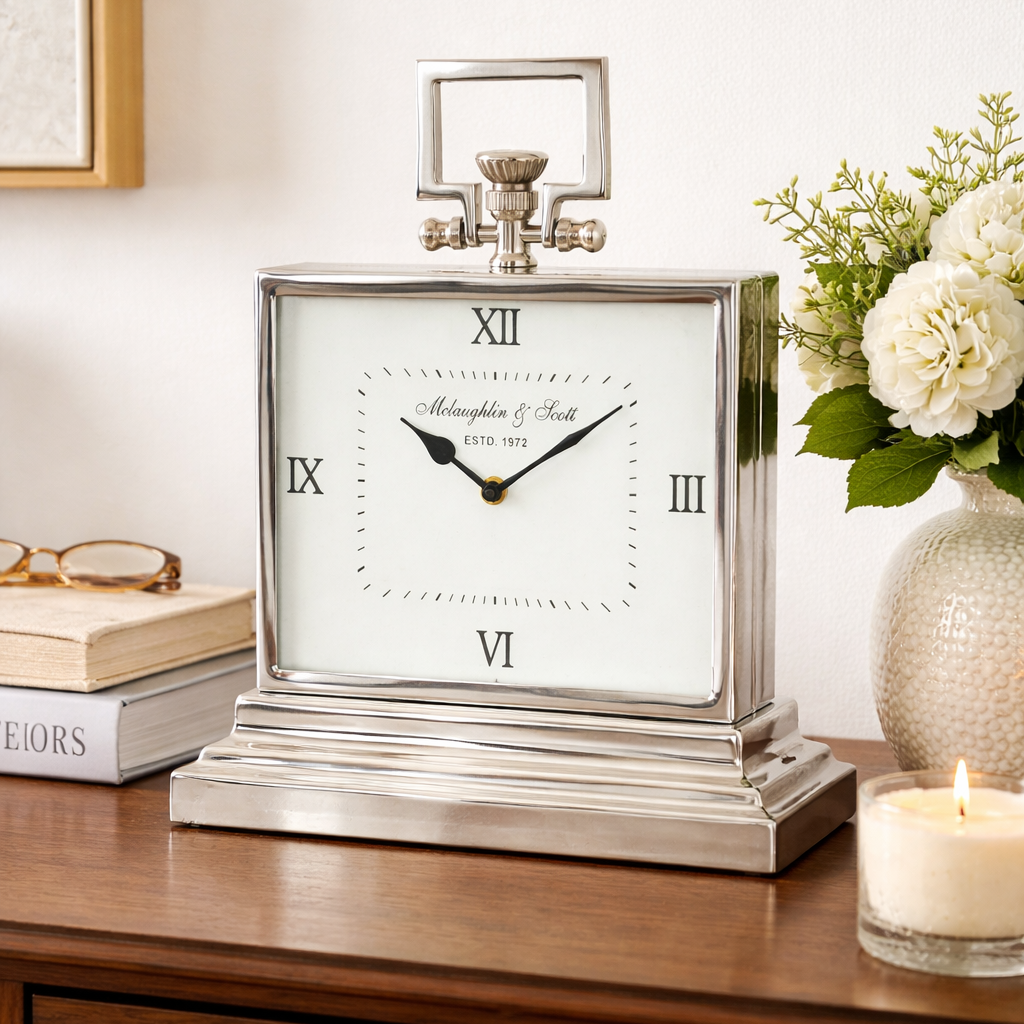Bishopsgate - Nickel Mantel Clock, Small