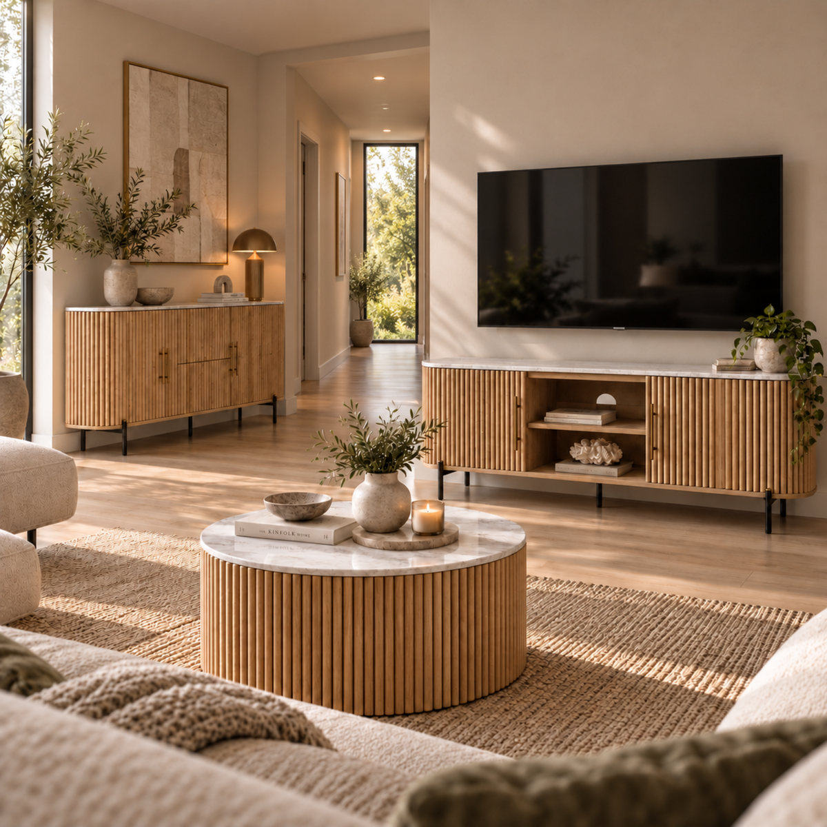 Bombay - Wooden TV Unit, Marble Top