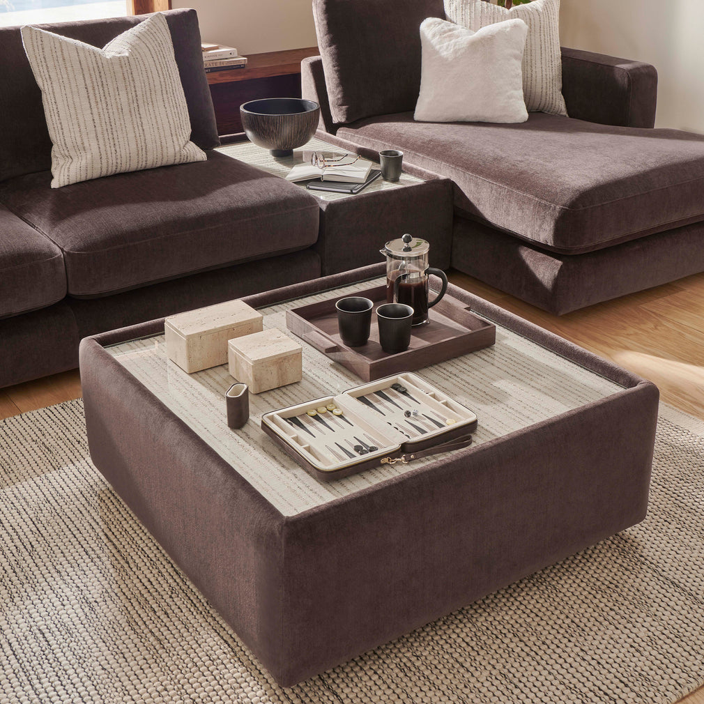 Solace - Square Glass Top Table, Fabric
