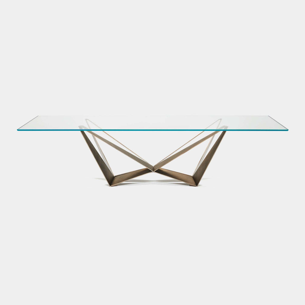 Cattelan Italia Skorpio Glass - Dining Table With Clear Glass Top & Brushed Bronze Base 182 x 90cm