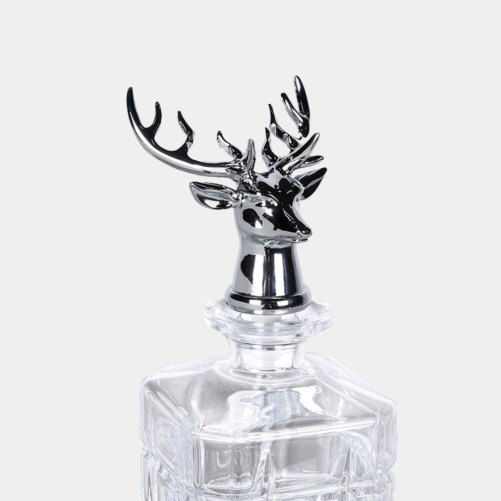 Stag Whisky Set - Decanter, 4 Glasses & Silver Stag Stopper Set